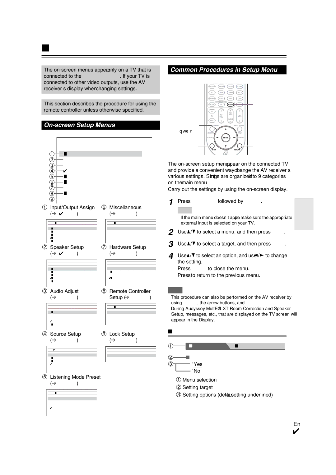 Onkyo TX-NR709 instruction manual Advanced Setup, On-screen Setup Menus, Common Procedures in Setup Menu, Explanatory Notes 