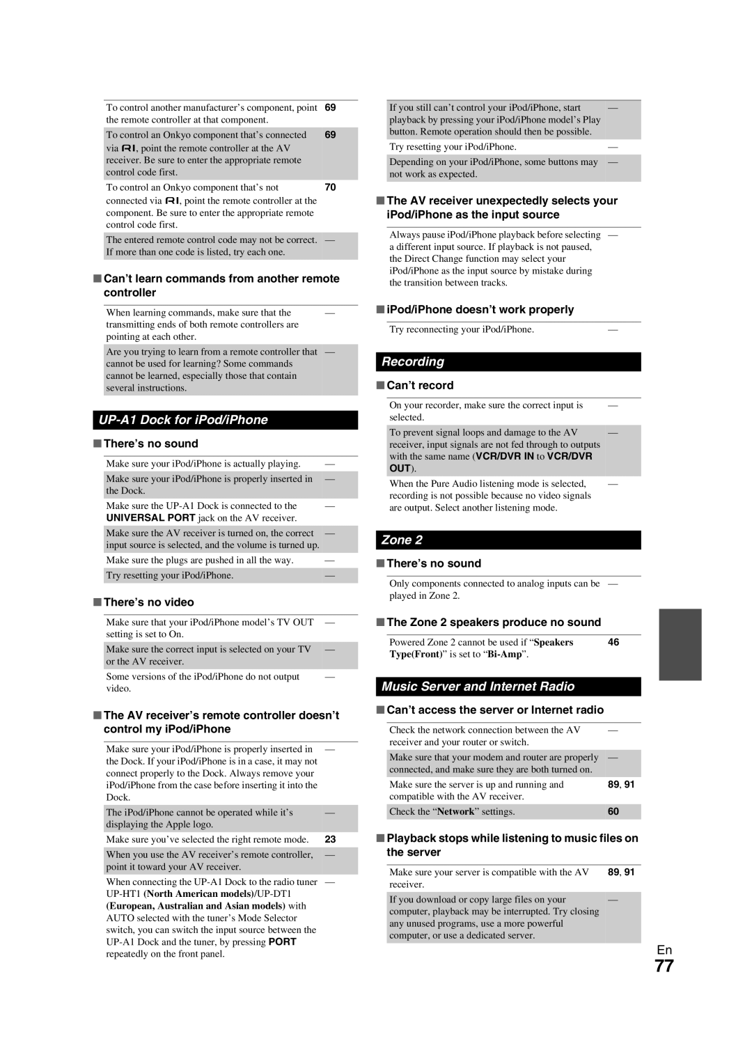 Onkyo TX-NR709 instruction manual UP-A1 Dock for iPod/iPhone, Recording, Zone, Music Server and Internet Radio 