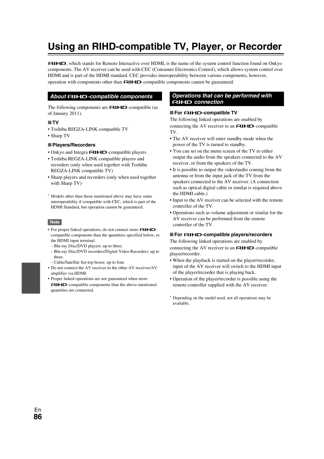 Onkyo TX-NR709 instruction manual Using an RIHD-compatible TV, Player, or Recorder, About p-compatible components 