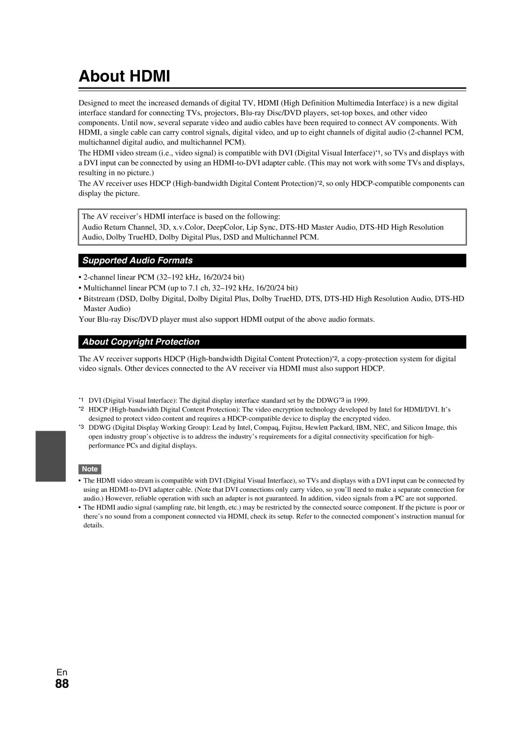 Onkyo TX-NR709 instruction manual About Hdmi, Supported Audio Formats, About Copyright Protection 