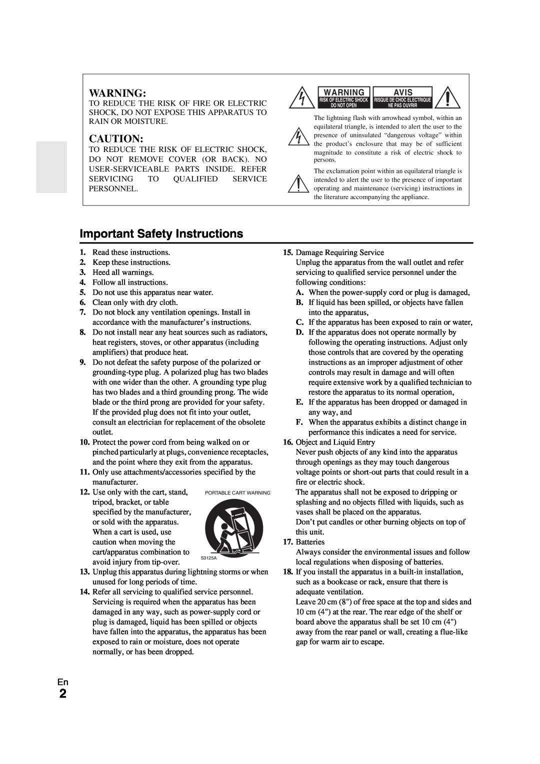Onkyo TX-NR709 instruction manual Avis, Important Safety Instructions 