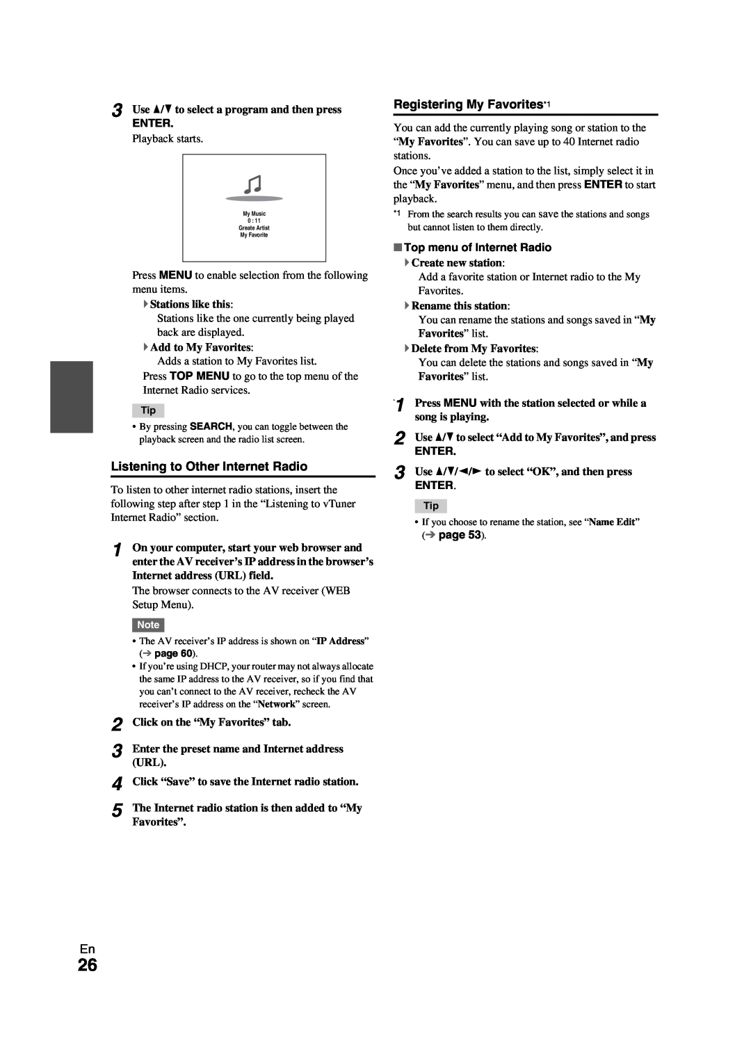 Onkyo TX-NR709 instruction manual Enter, Top menu of Internet Radio, page 