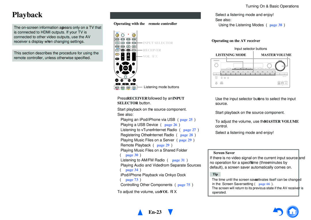 Onkyo TX-NR717 instruction manual Playback, En-23, Playing the Connected Component 