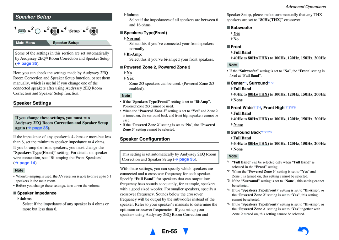 Onkyo TX-NR717 instruction manual En-55, Speaker Setup, Speaker Settings 