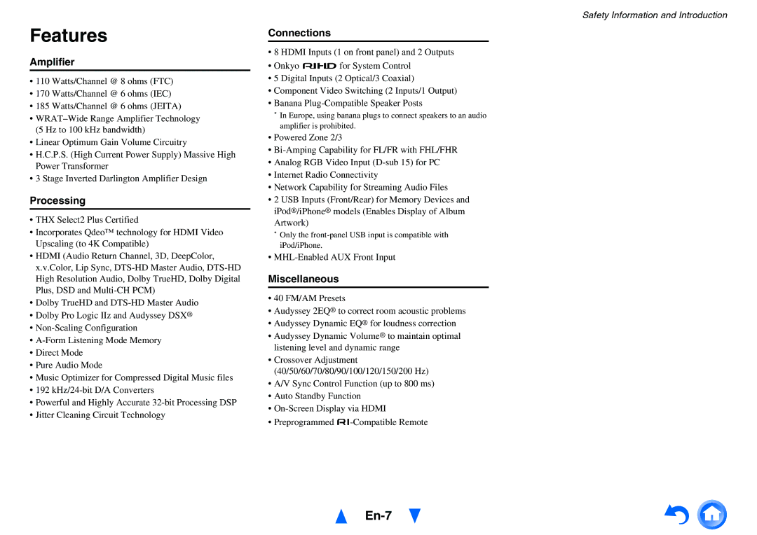 Onkyo TX-NR717 instruction manual Features, En-7 