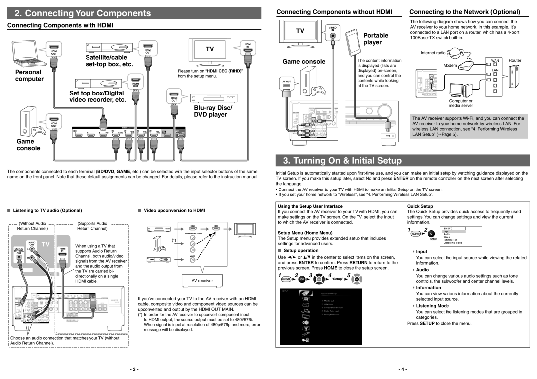 Onkyo TX-NR727 quick start Connecting Your Components, Turning On & Initial Setup 