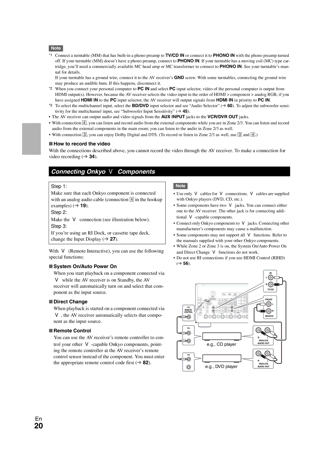 Onkyo TX-NR808 Connecting Onkyo uComponents, How to record the video, Step, Direct Change, Remote Control 