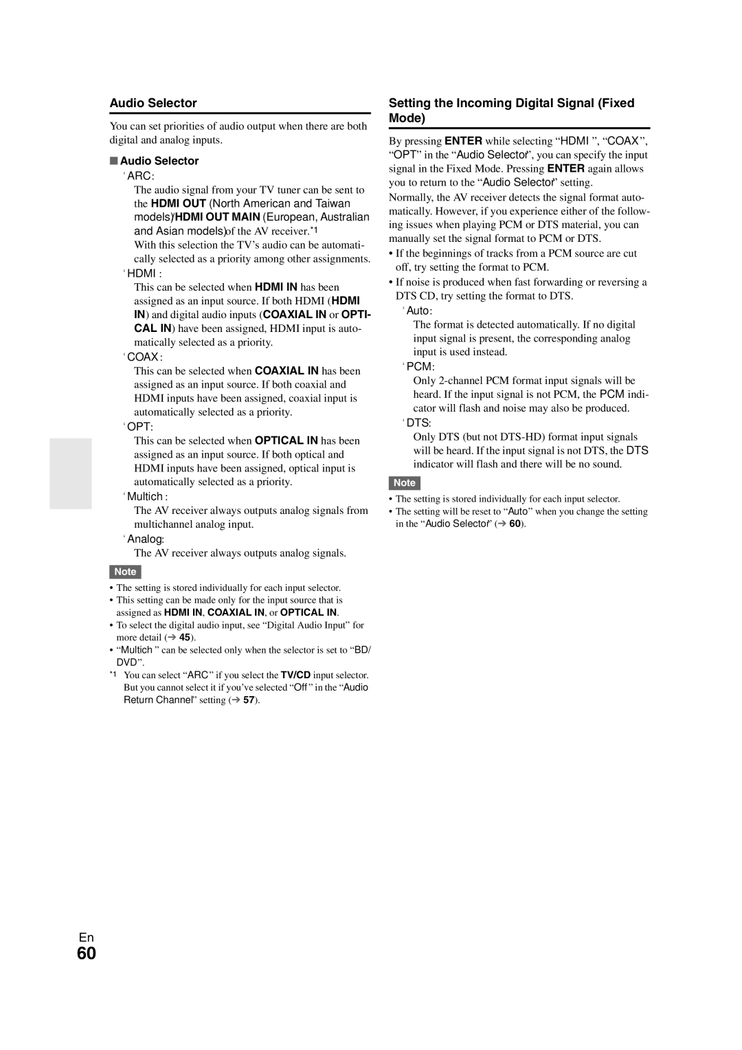 Onkyo TX-NR808 instruction manual Audio Selector, Setting the Incoming Digital Signal Fixed Mode 