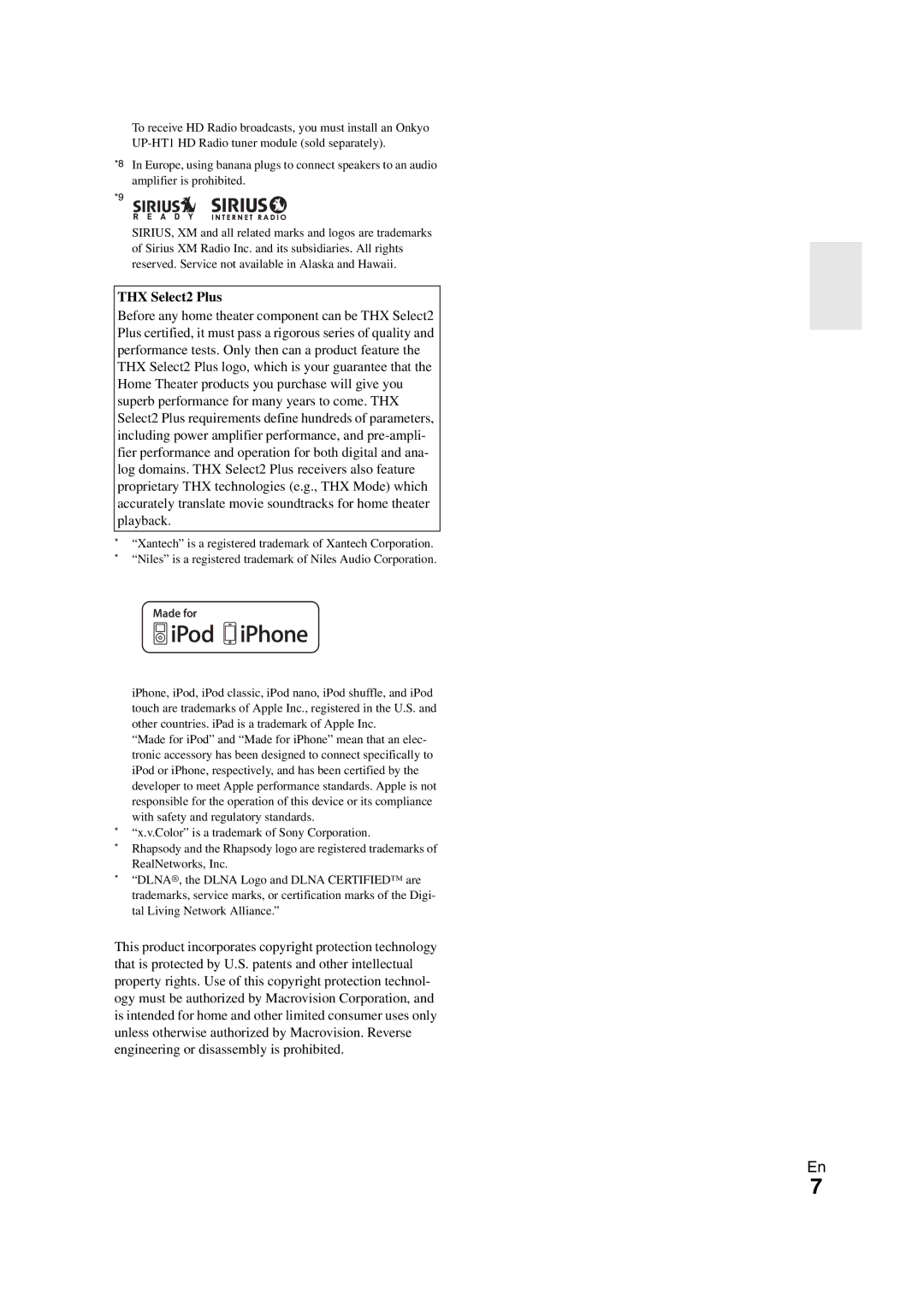 Onkyo TX-NR808 instruction manual THX Select2 Plus, Amplifier is prohibited 