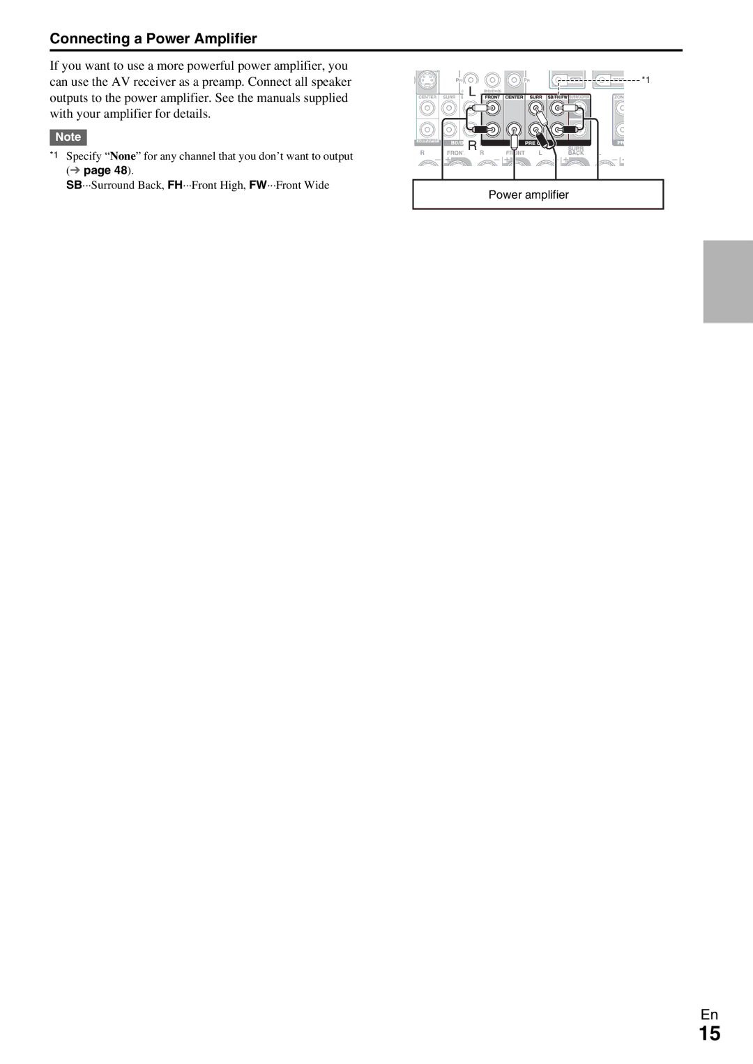 Onkyo TX-NR809 instruction manual Connecting a Power Amplifier 