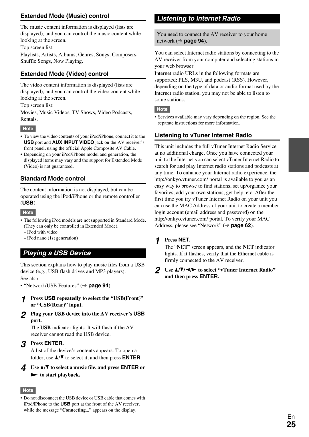 Onkyo TX-NR809 instruction manual Playing a USB Device, Listening to Internet Radio 