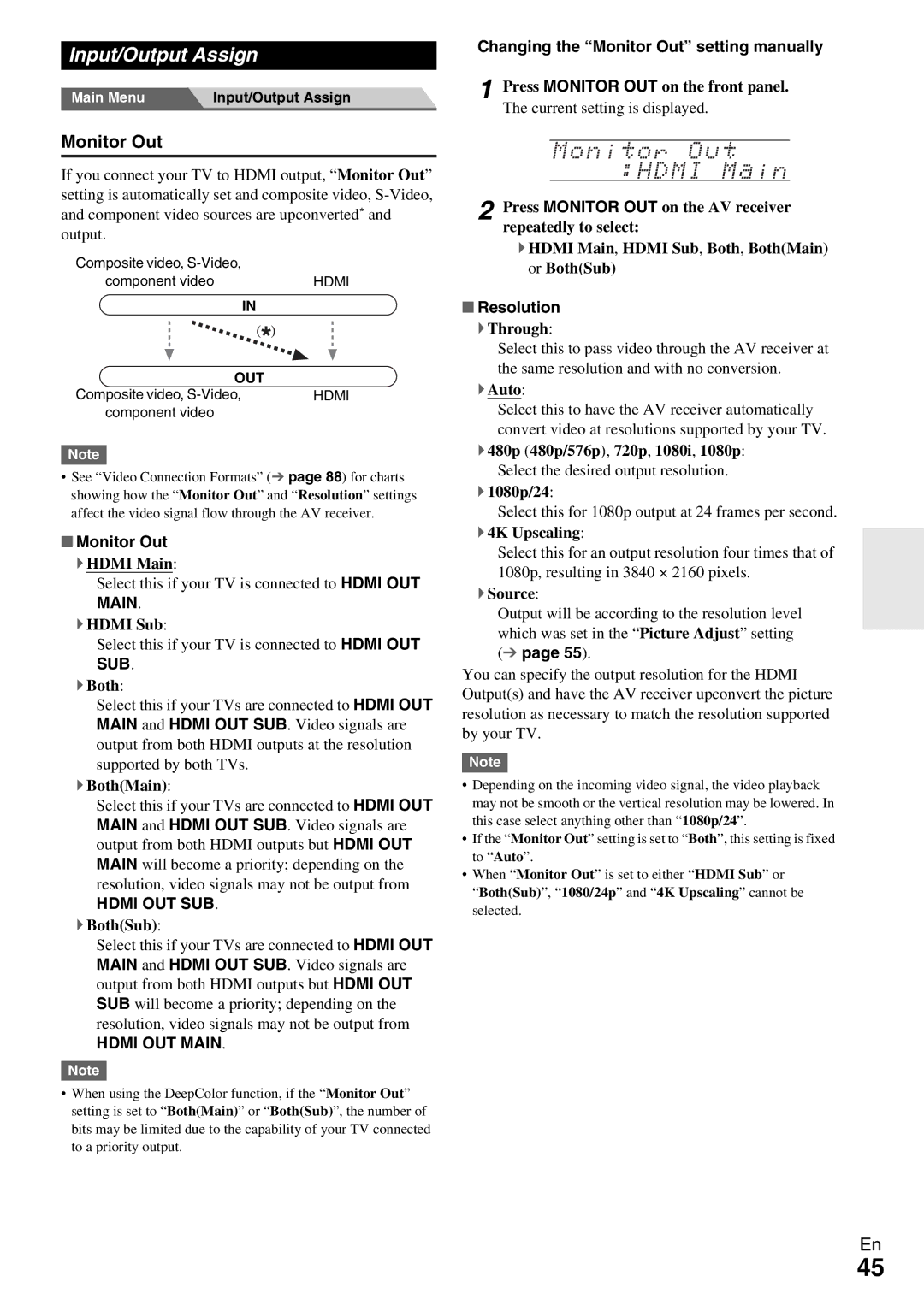 Onkyo TX-NR809 instruction manual Input/Output Assign, Monitor Out 