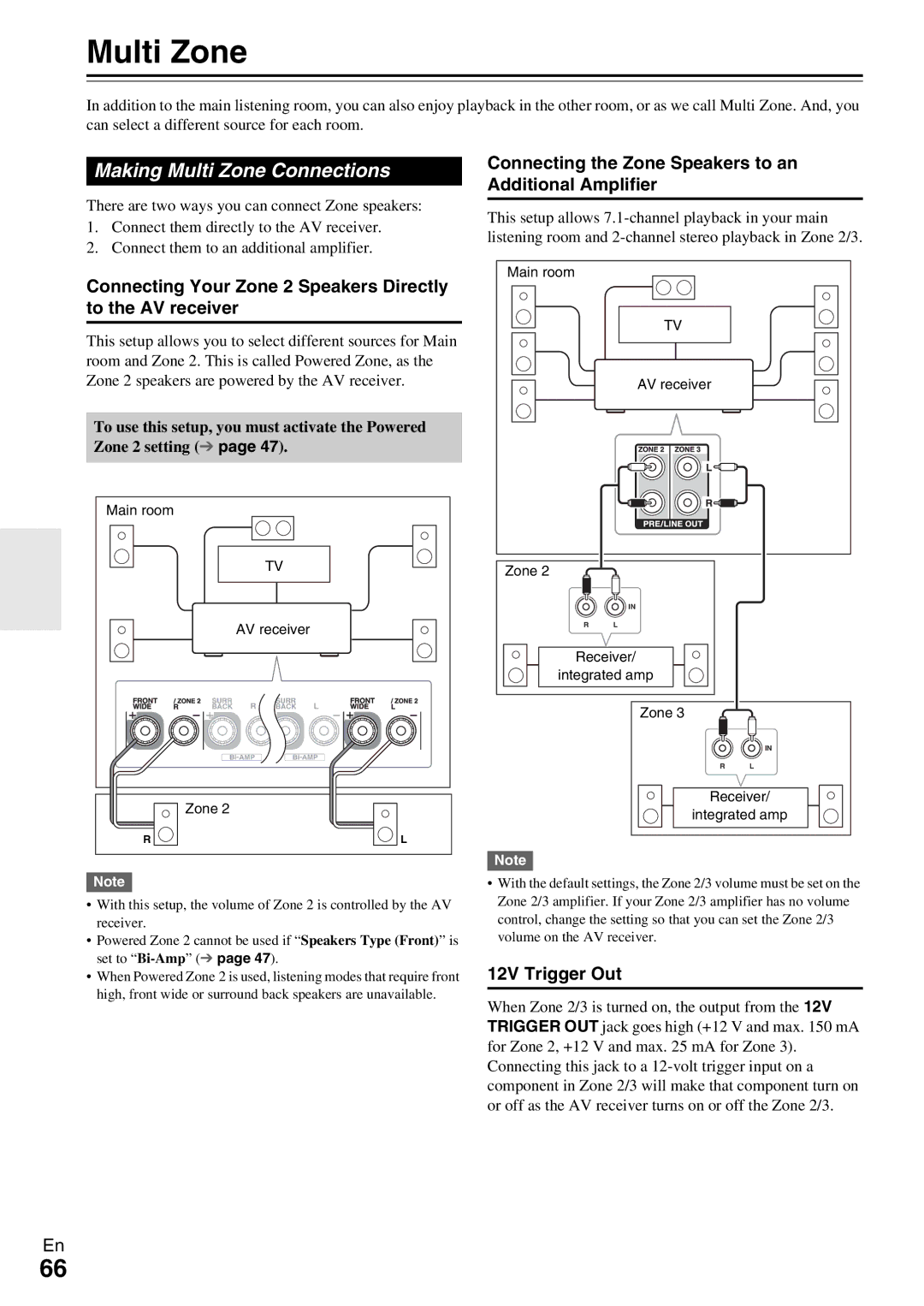 Onkyo TX-NR809 Making Multi Zone Connections, Connecting Your Zone 2 Speakers Directly to the AV receiver 