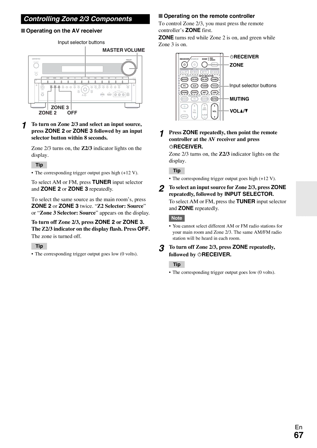 Onkyo TX-NR809 instruction manual Controlling Zone 2/3 Components, Operating on the remote controller, 8RECEIVER 