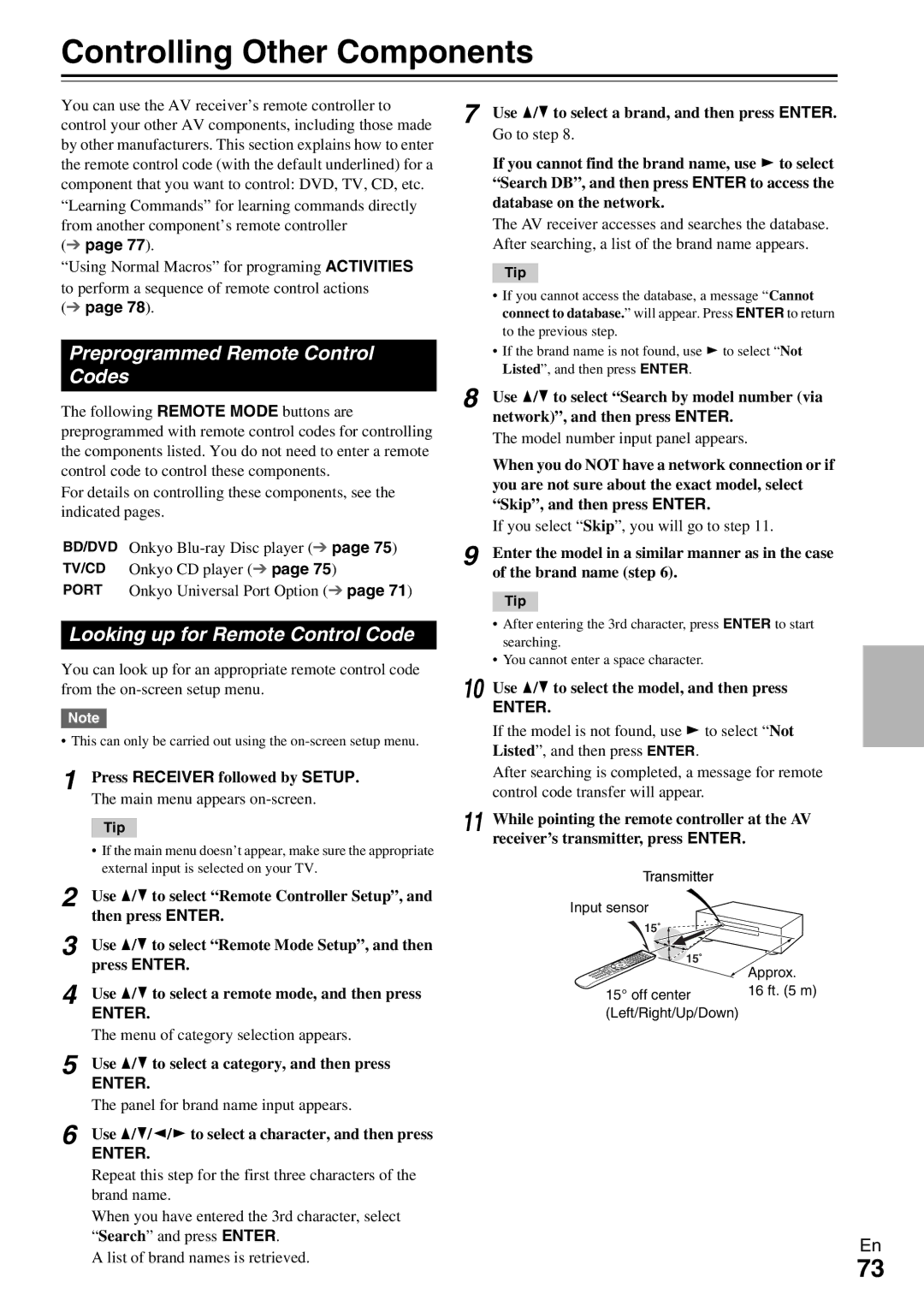 Onkyo TX-NR809 instruction manual Looking up for Remote Control Code, Press Receiver followed by Setup 