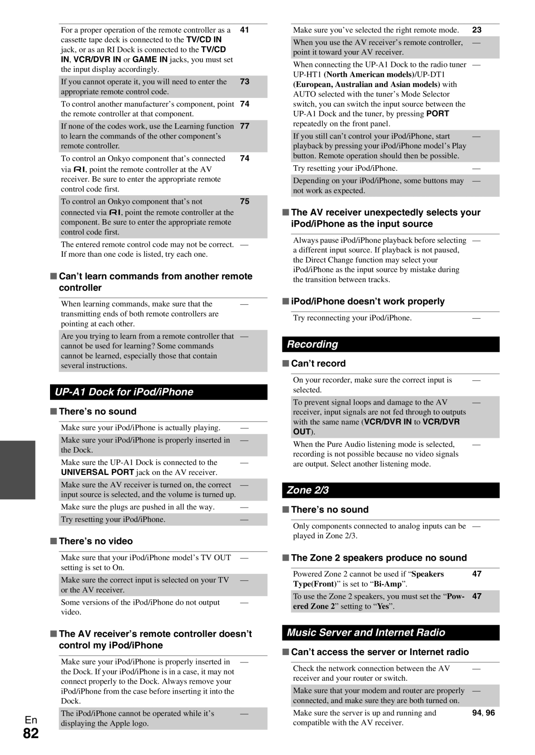 Onkyo TX-NR809 instruction manual UP-A1 Dock for iPod/iPhone, Recording, Zone 2/3, Music Server and Internet Radio 