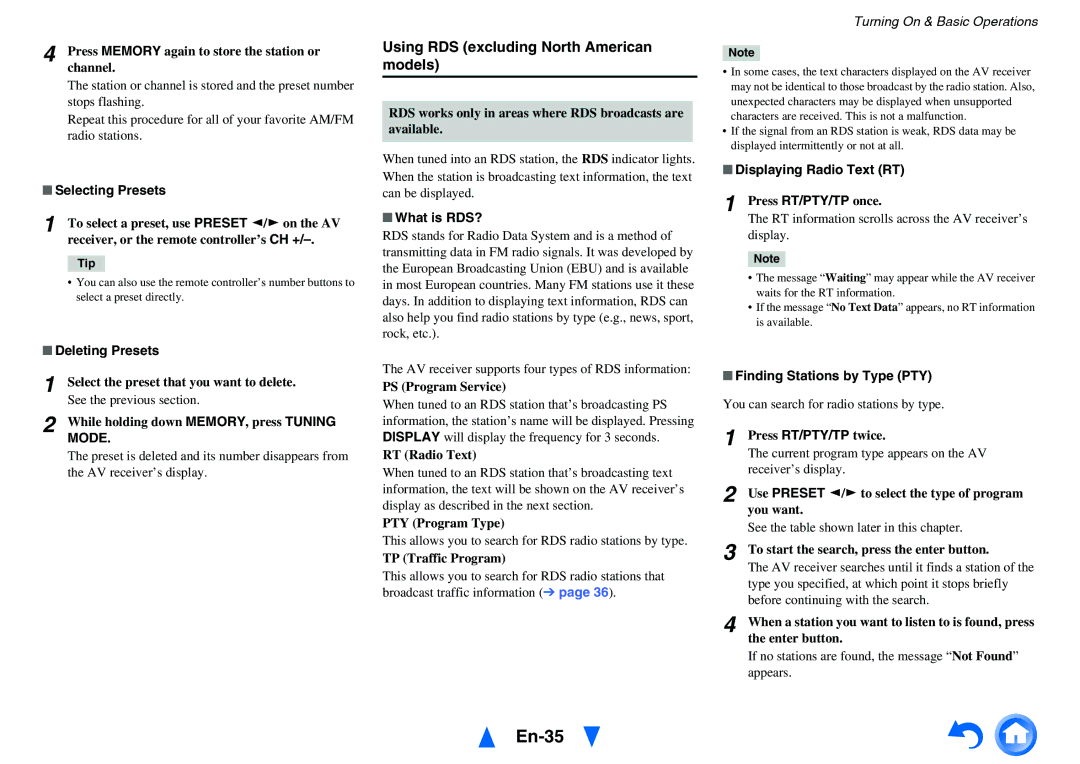 Onkyo TX-NR818 instruction manual En-35, Using RDS excluding North American models, Mode 