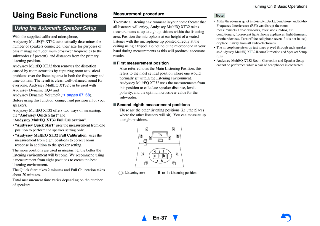 Onkyo TX-NR818 instruction manual Using Basic Functions, En-37, Using the Automatic Speaker Setup, Measurement procedure 