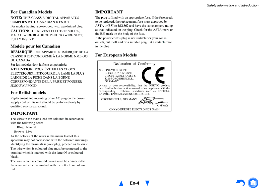 Onkyo TX-NR818 En-4, For models having a power cord with a polarized plug, Sur les modèles dont la fiche est polarisée 