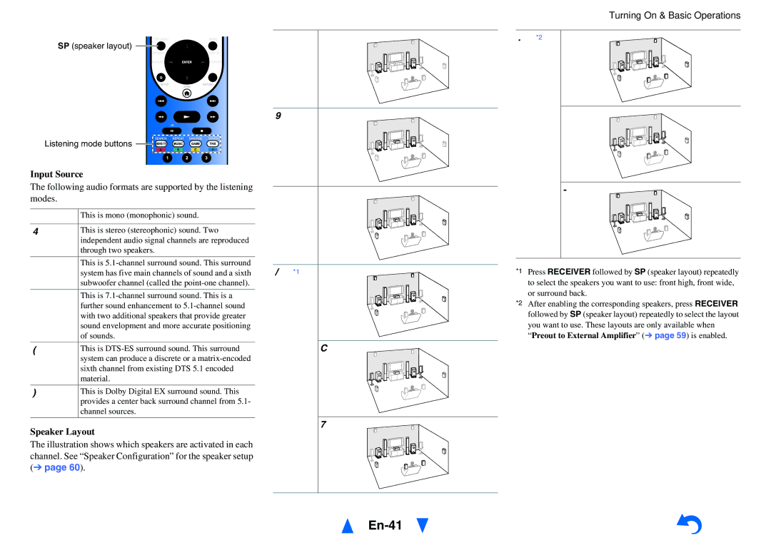 Onkyo TX-NR818 instruction manual En-41, Input Source, Speaker Layout, Or surround back 