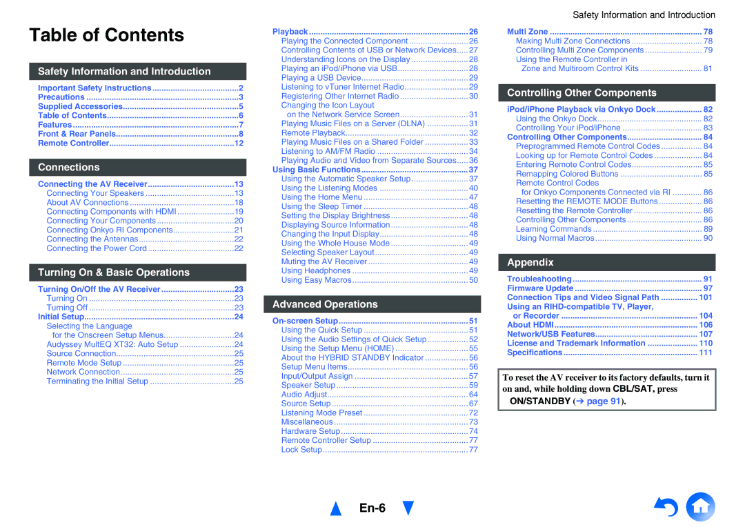 Onkyo TX-NR818 instruction manual Table of Contents 