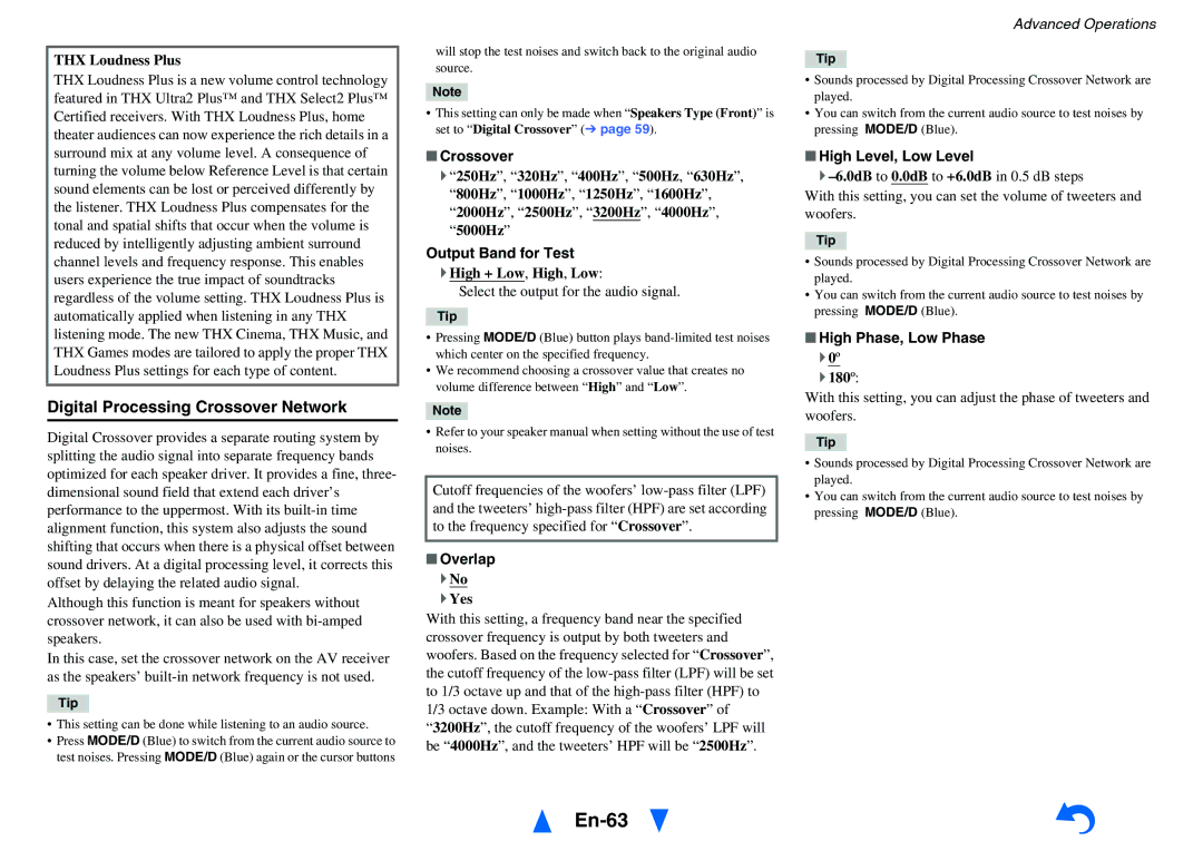 Onkyo TX-NR818 instruction manual En-63, Digital Processing Crossover Network 