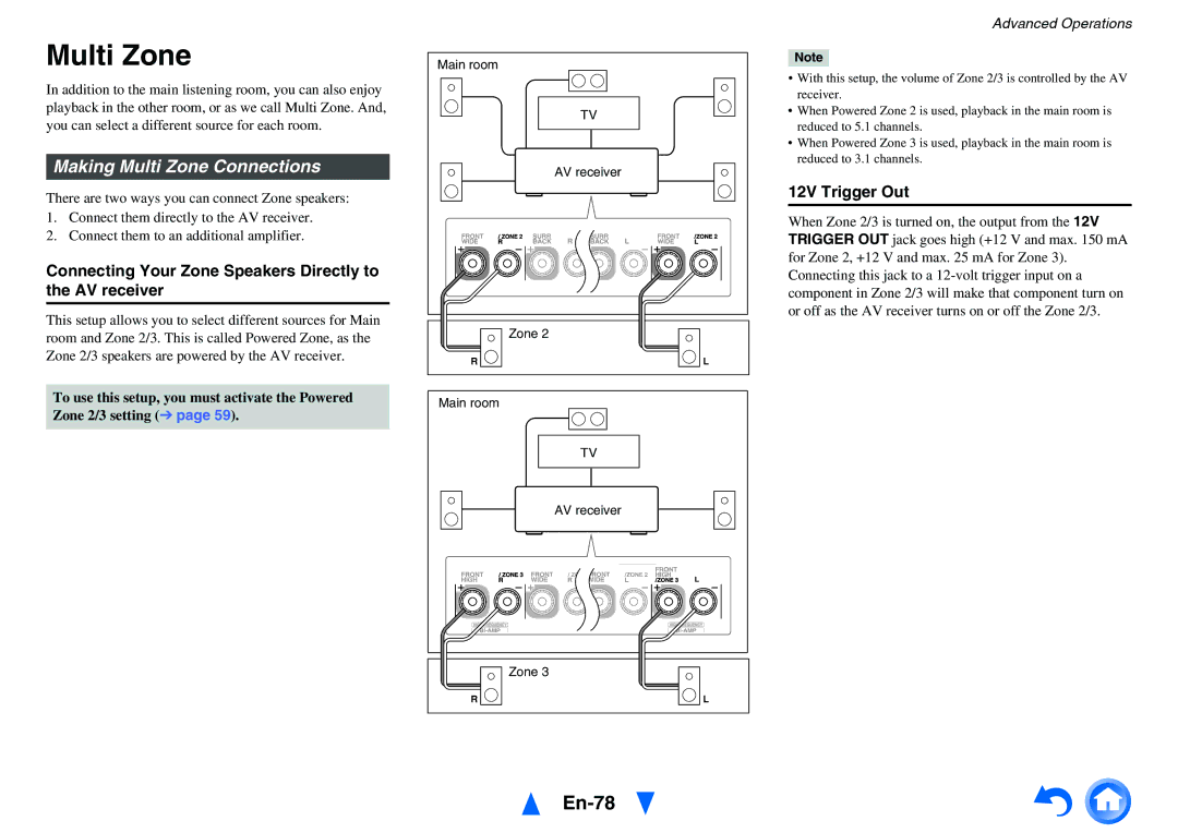 Onkyo TX-NR818 En-78, Making Multi Zone Connections, Connecting Your Zone Speakers Directly to the AV receiver 