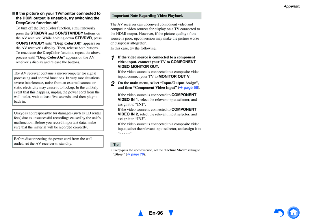 Onkyo TX-NR818 instruction manual En-96, Important Note Regarding Video Playback, Video Monitor OUT 