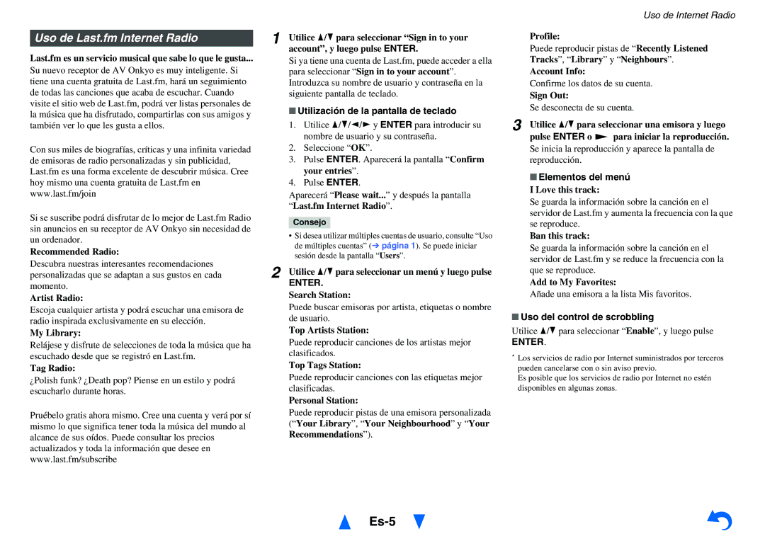 Onkyo TX-NR818 manual Uso de Last.fm Internet Radio, Last.fm es un servicio musical que sabe lo que le gusta 