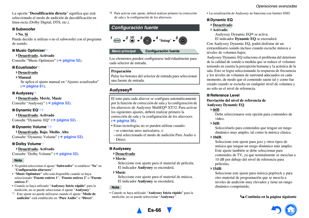 Onkyo TX-NR818 manual Es-66, Configuración fuente 