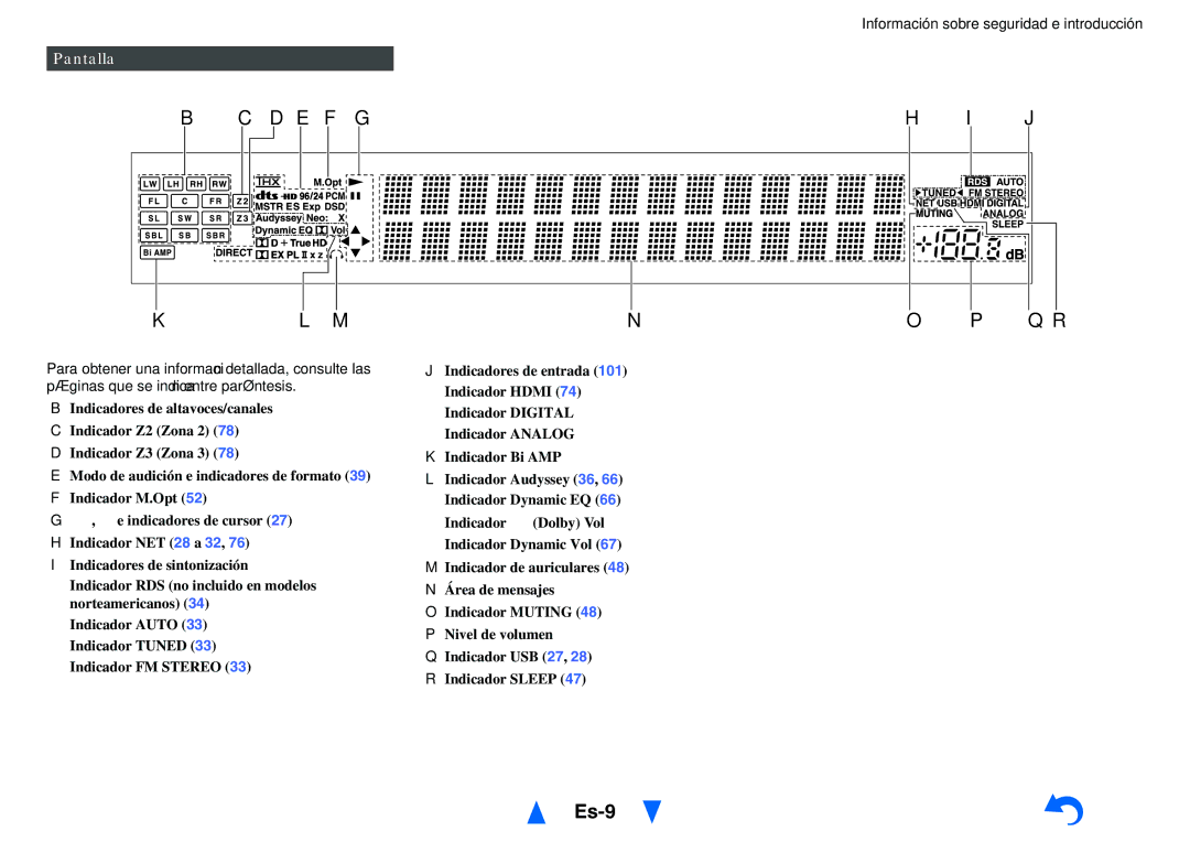 Onkyo TX-NR818 manual Es-9, Pantalla 