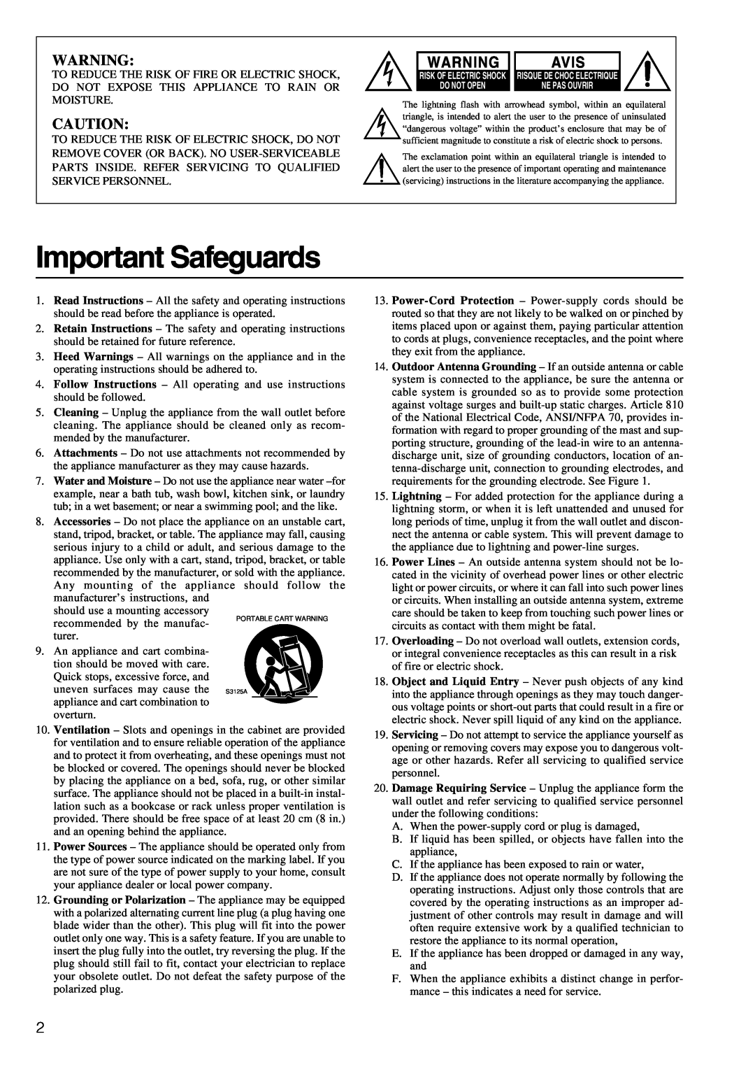 Onkyo TX-NR900E instruction manual Important Safeguards, Avis 