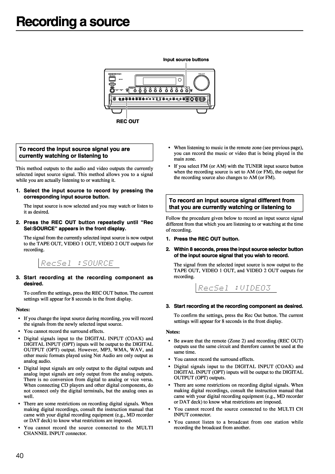 Onkyo TX-NR900E instruction manual Recording a source 