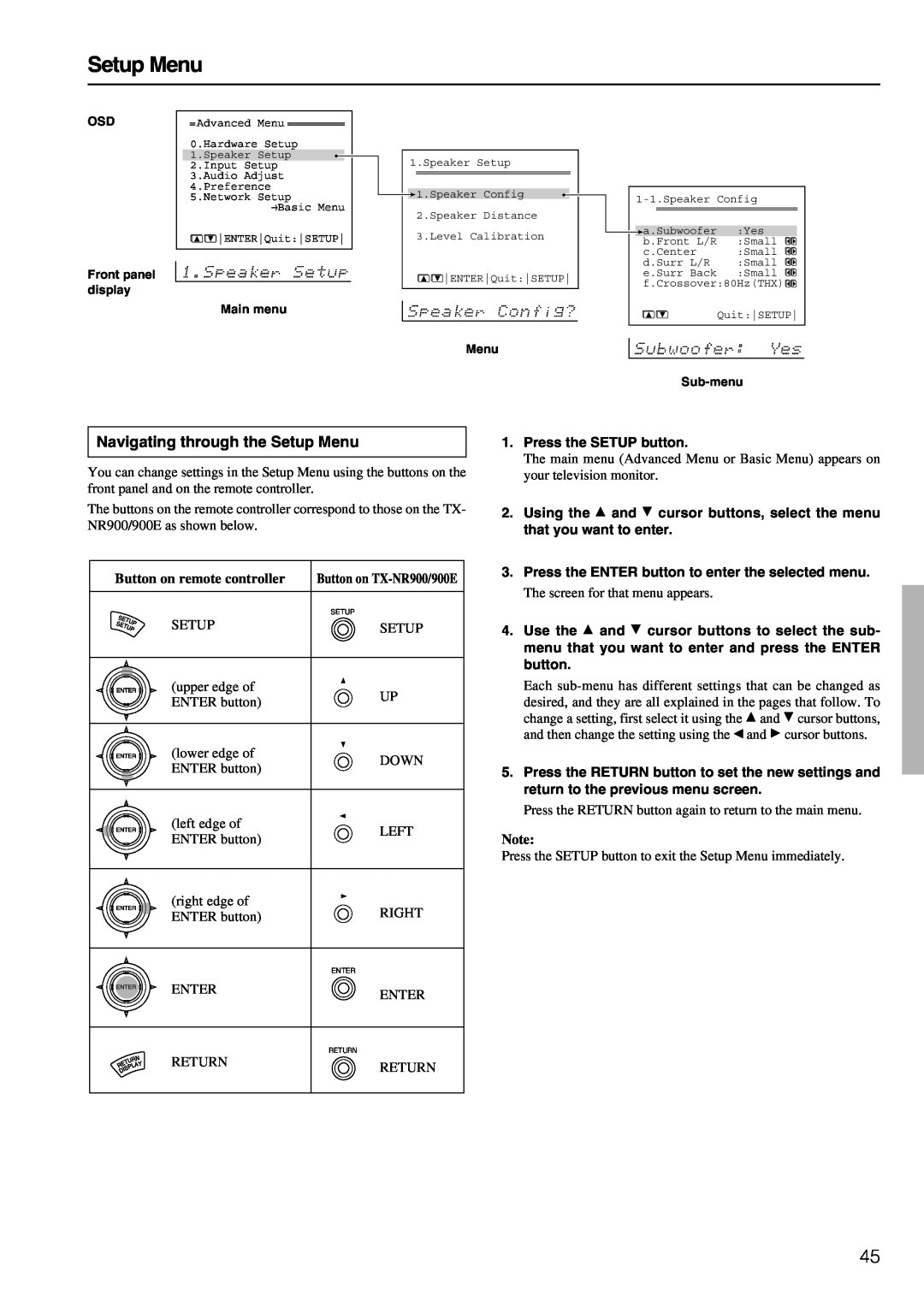Onkyo TX-NR900E instruction manual Navigating through the Setup Menu 