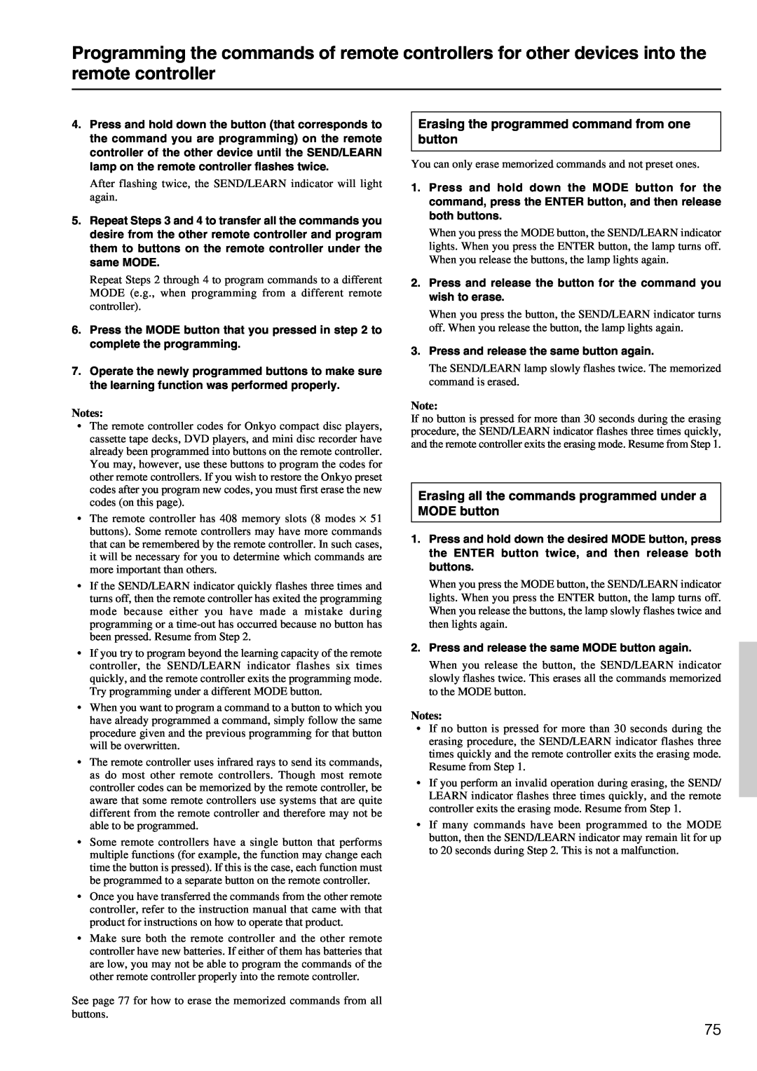 Onkyo TX-NR900E instruction manual Erasing the programmed command from one button 