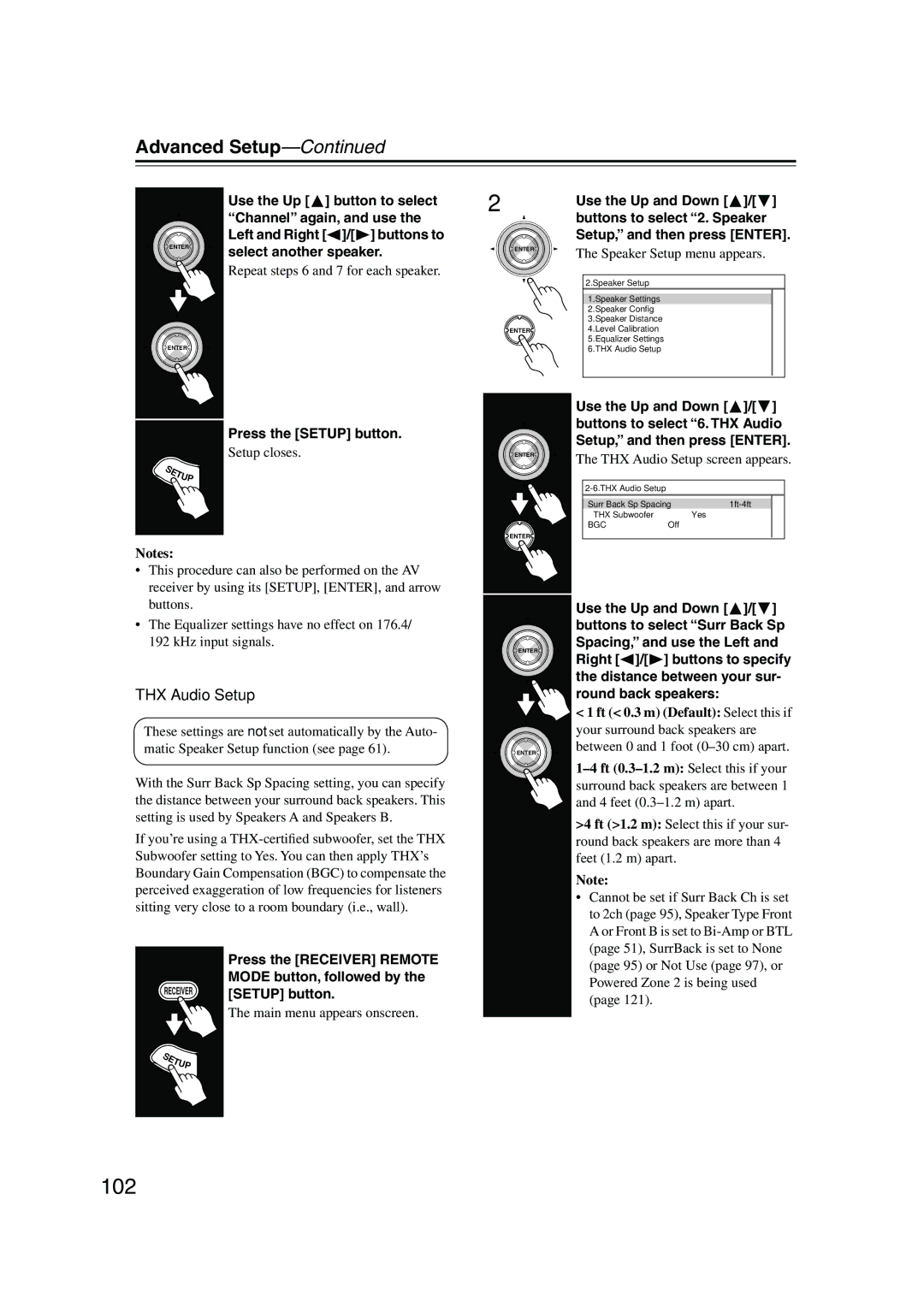 Onkyo TX-NR905 instruction manual 102, THX Audio Setup 