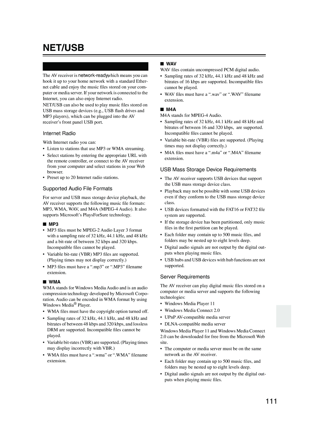 Onkyo TX-NR905 instruction manual 111, About NET/USB 