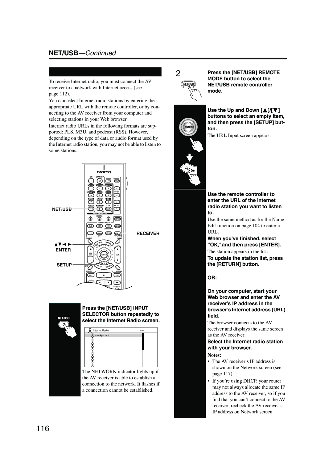 Onkyo TX-NR905 instruction manual 116, Listening to Internet Radio 