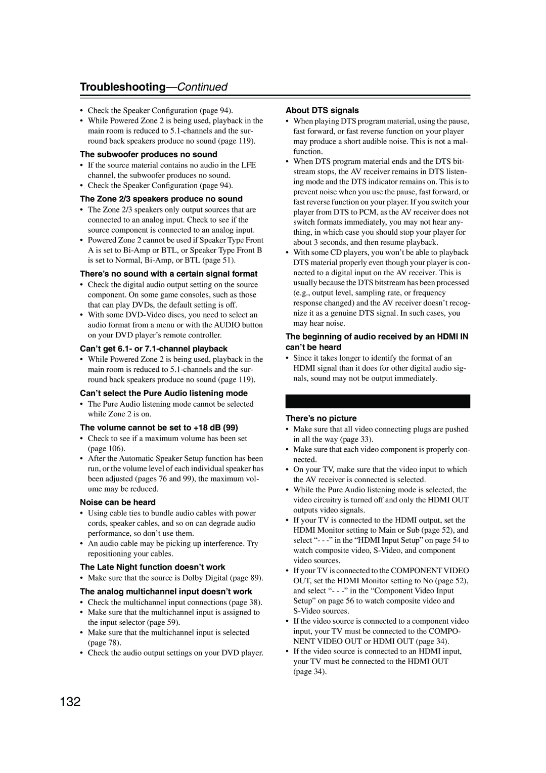 Onkyo TX-NR905 instruction manual 132, Troubleshooting 