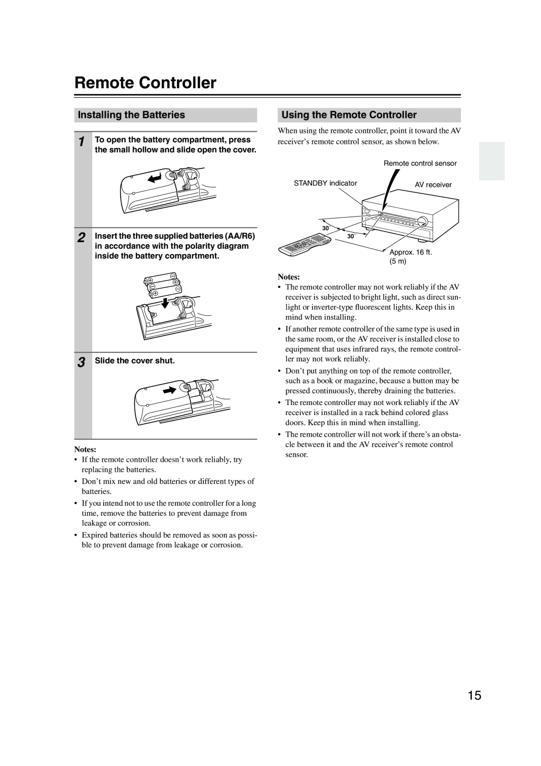 Onkyo TX-NR905 instruction manual Installing the Batteries, Using the Remote Controller 