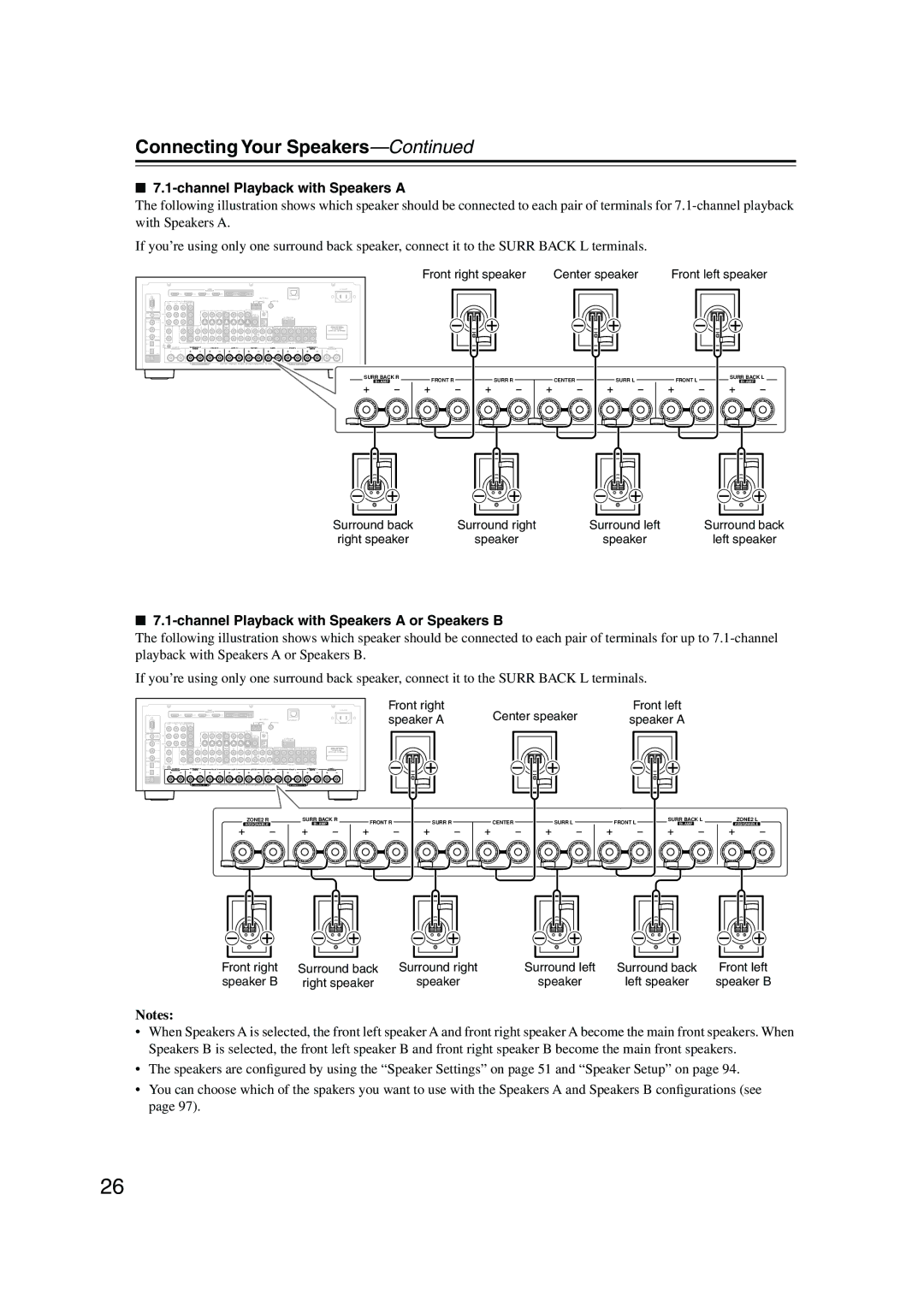 Onkyo TX-NR905 instruction manual Channel Playback with Speakers a or Speakers B 