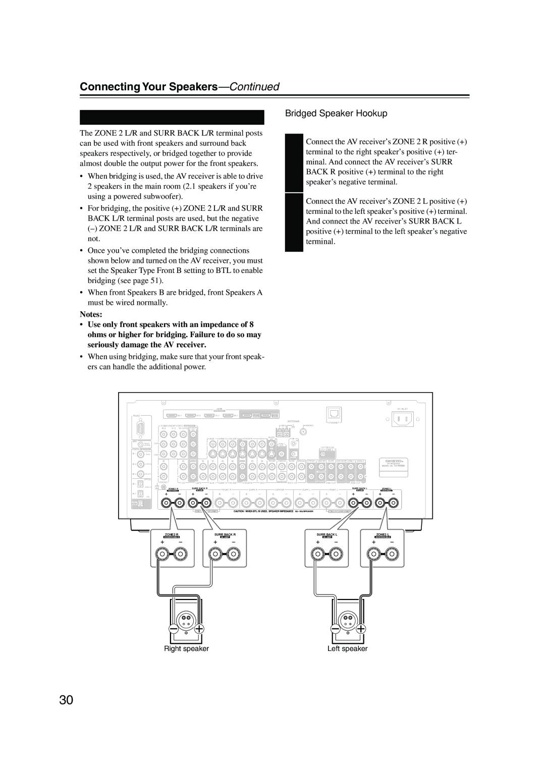 Onkyo TX-NR905 instruction manual Bridging Front Speakers B 