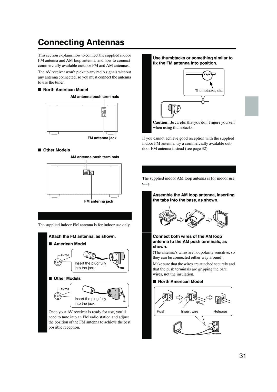 Onkyo TX-NR905 instruction manual Connecting Antennas, Connecting the Indoor FM Antenna, Connecting the AM Loop Antenna 