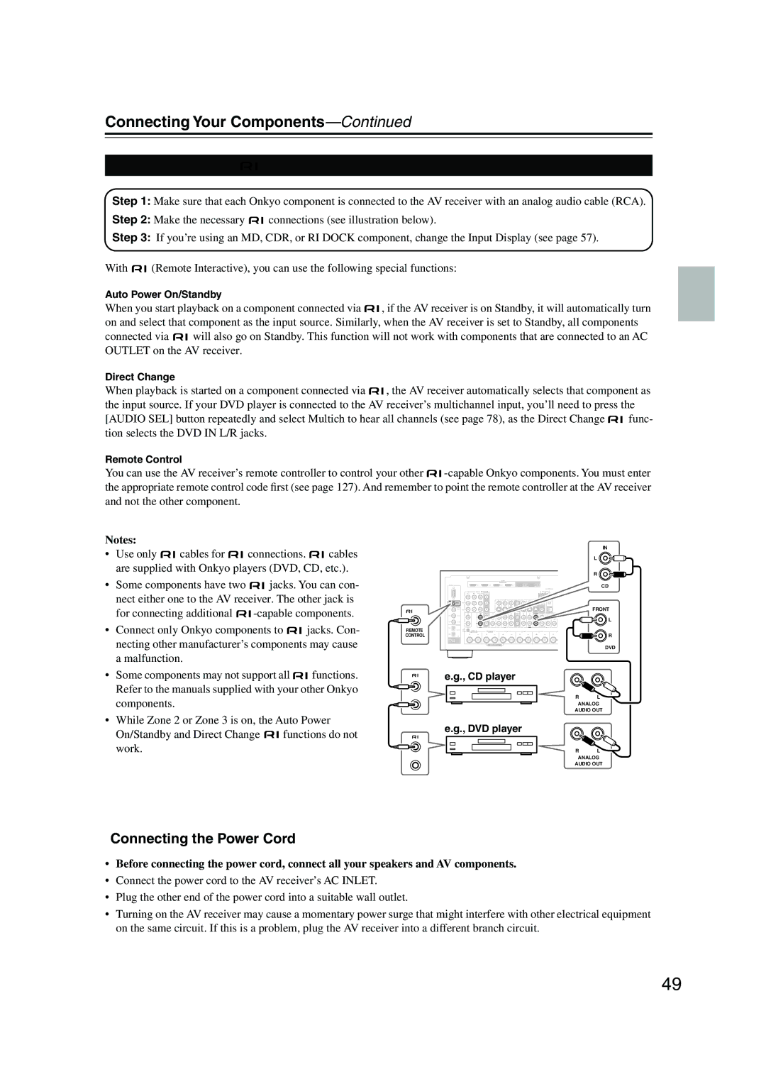 Onkyo TX-NR905 instruction manual Connecting Onkyo Components, Connecting the Power Cord, Work 