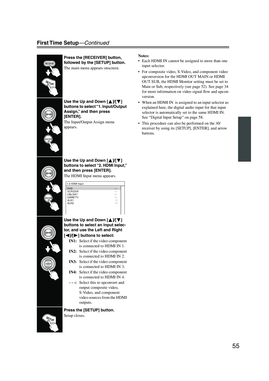 Onkyo TX-NR905 instruction manual Assign, and then press, Input/Output Assign menu, Appears, Hdmi Input menu appears 