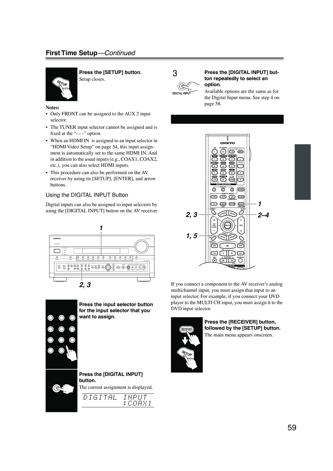 Onkyo TX-NR905 instruction manual Analog Input Setup, Using the Digital Input Button 