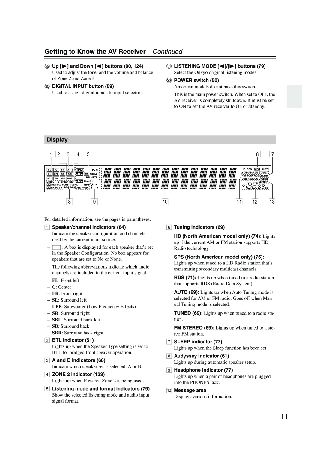 Onkyo TX-NR905 instruction manual Display, 1 2 3, A B C, Getting to Know the AV Receiver—Continued 