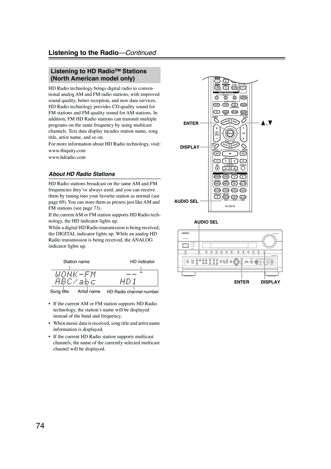 Onkyo TX-NR905 instruction manual About HD Radio Stations, Listening to the Radio—Continued 