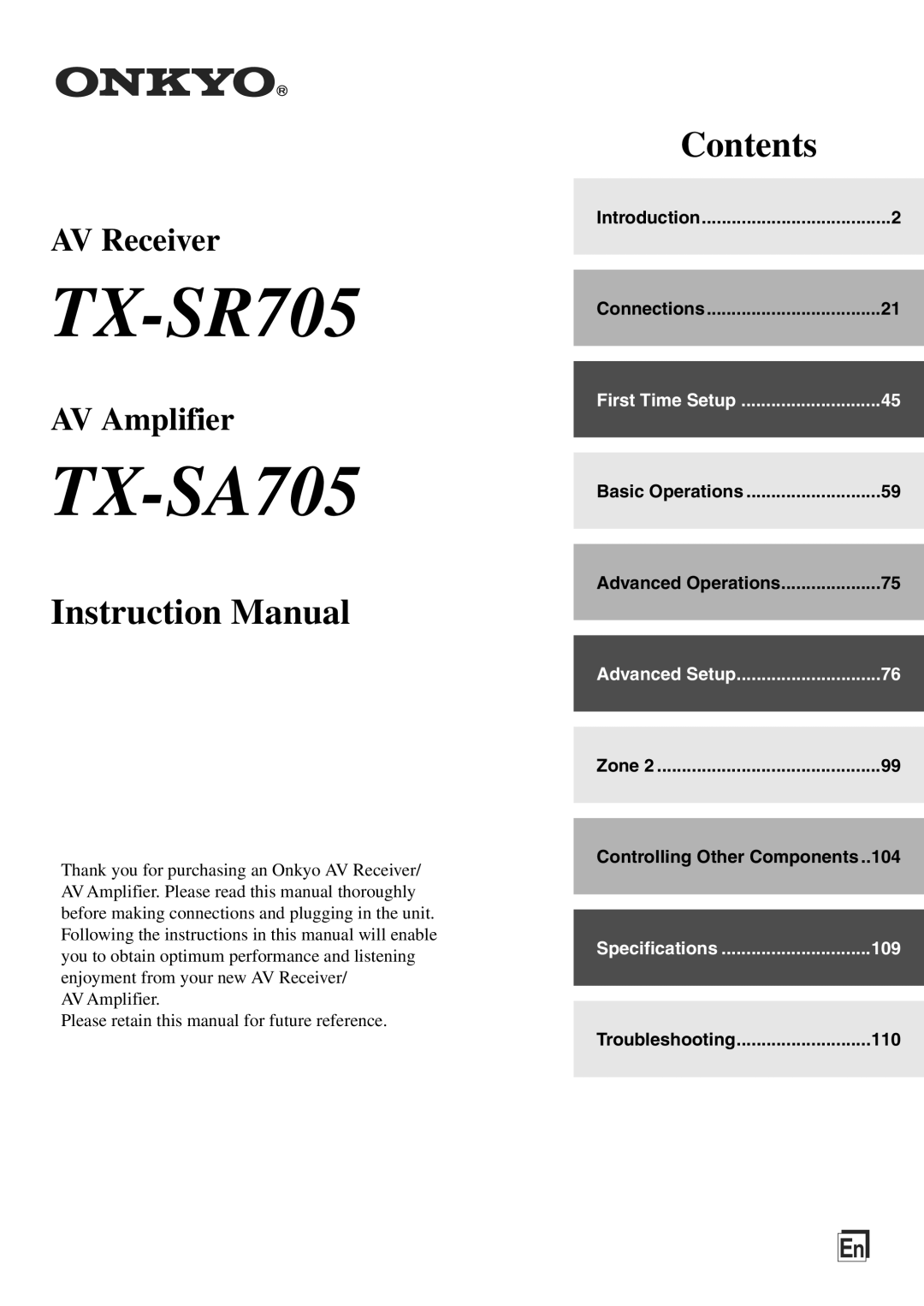 Onkyo TX-SA705 instruction manual TX-SR705 