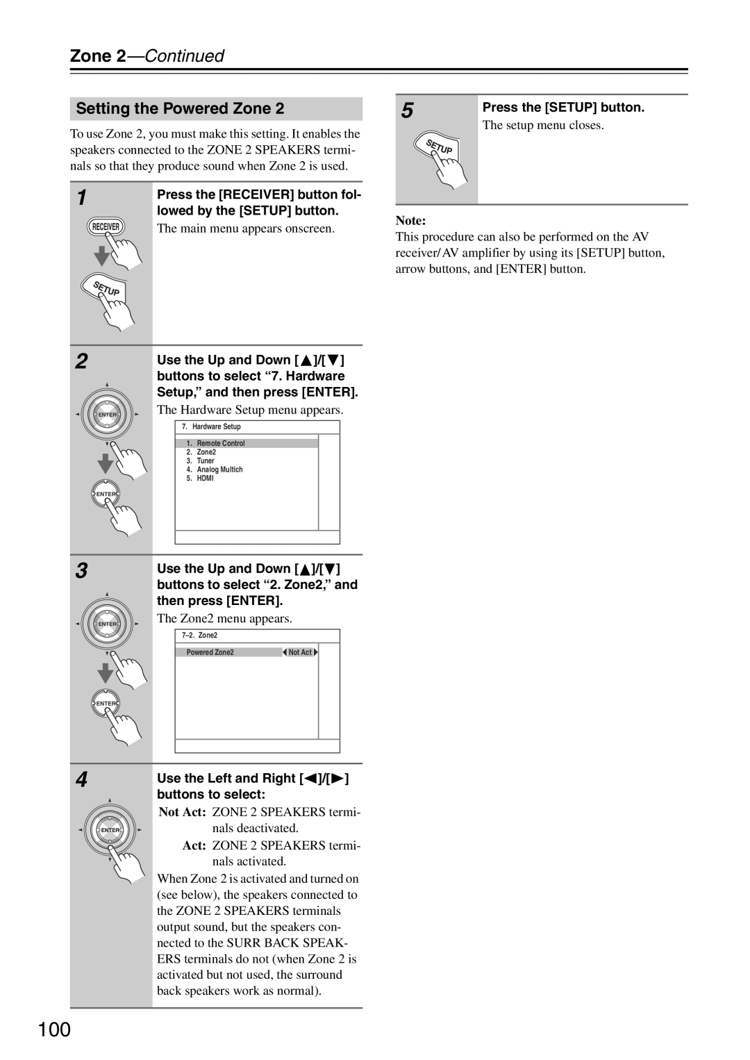 Onkyo TX-SA705 instruction manual 100, Setting the Powered Zone 